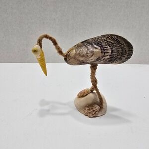 Handmade Vintage Sea shell Stork Folk Bird Figurine Sculpture Crane Kitsch MCM